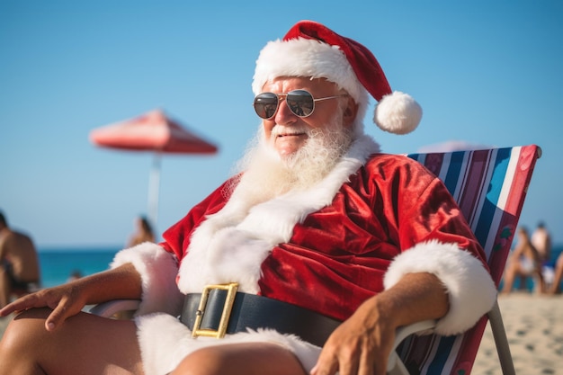 Cadeira de praia do Papai Noel com óculos de sol Resort ensolarado Gerar Ai