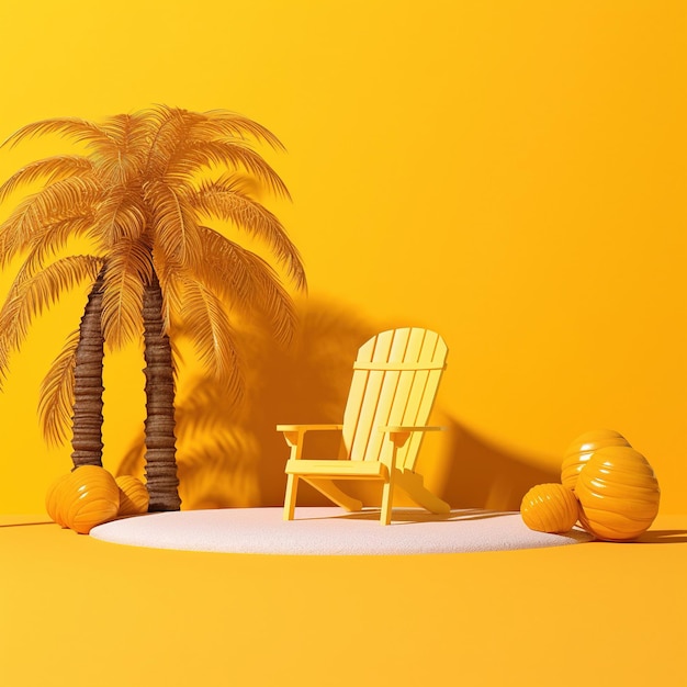 Cadeira de praia e árvore Apresentação do produto do pódio de verão com palmeira AI Generated