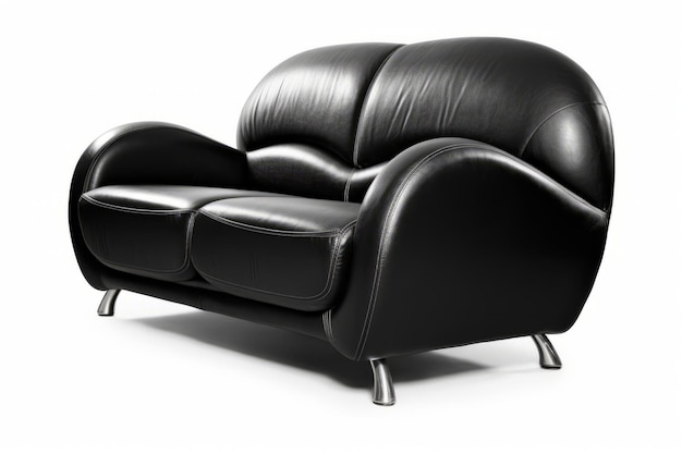 Foto cadeira de sofá de couro preto de dois lugares isolada em fundo branco