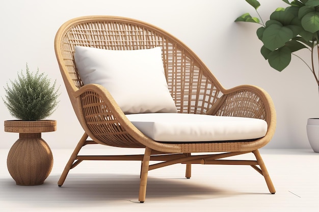 Foto cadeira de vime de rattan de jardim em fundo branco ilustração digital3d renderização