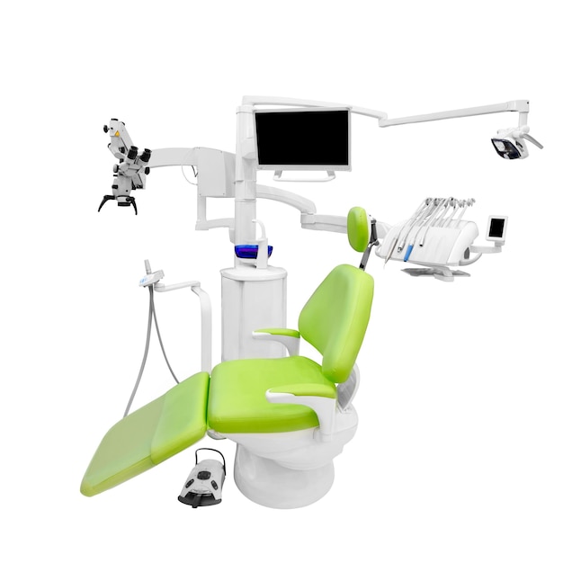 Foto cadeira dental verde isolada no fundo branco