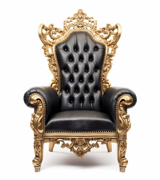 Cadeira do trono cor ouro preto isolada em fundo liso