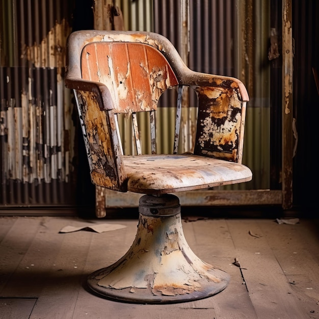 Foto cadeira giratória rústica vintage capturando o charme de uma relíquia enferrujada
