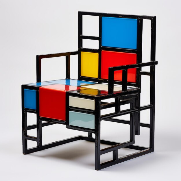 Cadeira moderna com blocos coloridos em estilo neoconstrutivista