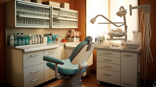 Foto cadeira odontológica com ferramentas médicas ai generative ai generative