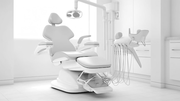 Foto cadeira odontológica moderna em um fundo branco equipamento odontológico ai geneated image