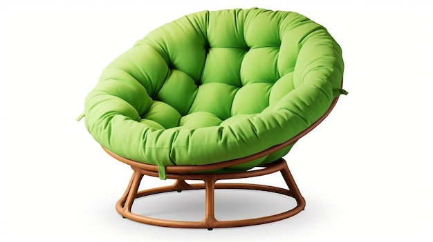 Cadeira verde Papasan isolada em fundo branco Generative AI