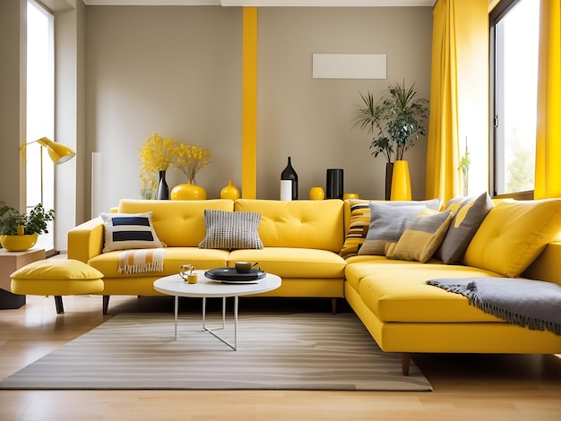 Cadeira vermelha amarela laranja e azul na sala cadeira vermelha na moderna sala de estar com sofá Gerar