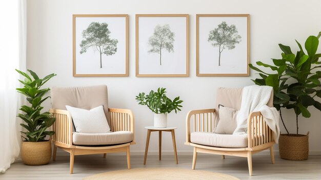 Foto cadeiras à mesa colocadas na parede com decoração vazia