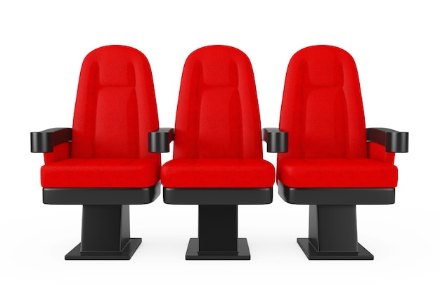 Cadeiras confortáveis do cinema vermelho do cinema em um fundo branco. Renderização 3D