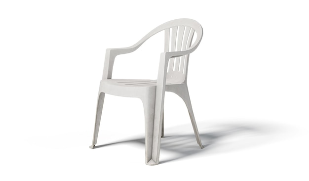 Cadeiras de plástico monobloco branco isoladas no fundo branco Caminho de recorte incluído
