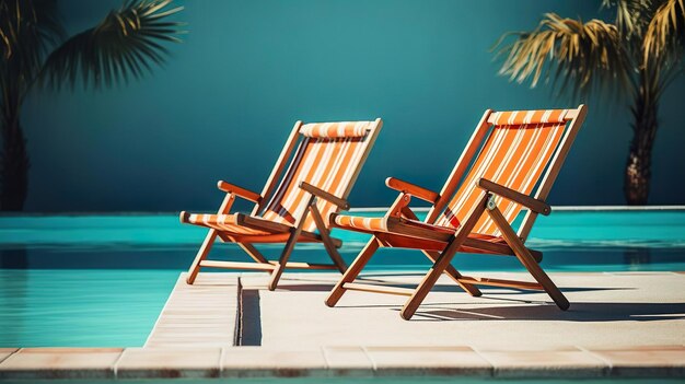 Cadeiras de praia à beira da piscina