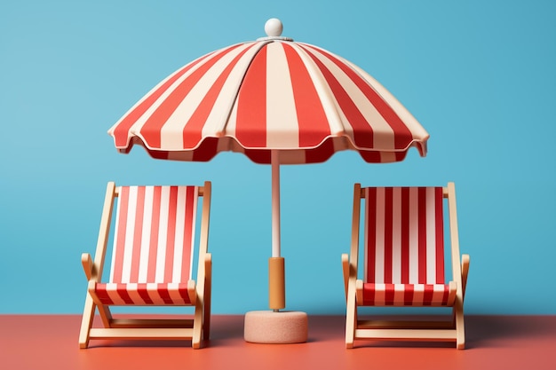 Cadeiras de praia e guarda-chuva em fundo claro