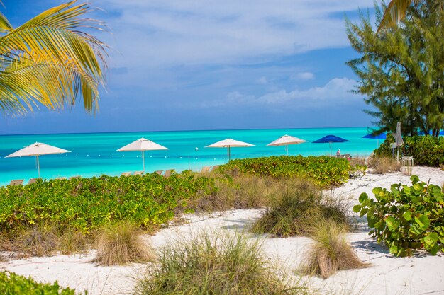 Cadeiras de praia na praia de areia branca tropical exótica