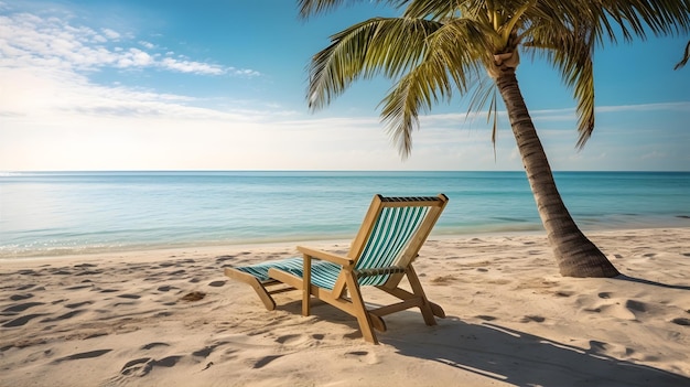 cadeiras de salão na praia banho de sol por um sol tropical sob as palmeiras e guarda-chuvas