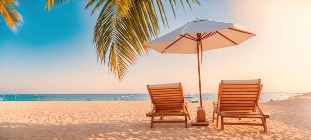 cadeiras de sol na praia palmeiras IA generativa
