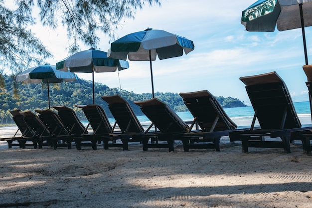 Cadeiras do resort à beira-mar.