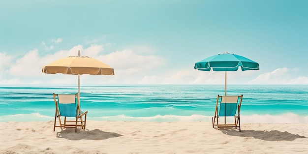 Cadeiras e guarda-chuva na praia nas férias de férias na ilha Verão na praia relaxar ao sol Gerar Ai