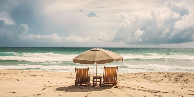 Cadeiras e guarda-chuva na praia nas férias de férias na ilha Verão na praia relaxar ao sol Gerar Ai