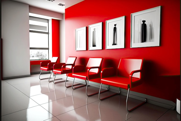 Foto cadeiras vermelhas para documentos e pastas na recepção do hospital