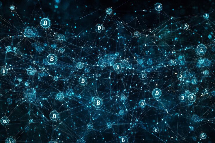 Foto la cadena de bloques de la web descentralizada y la criptomoneda
