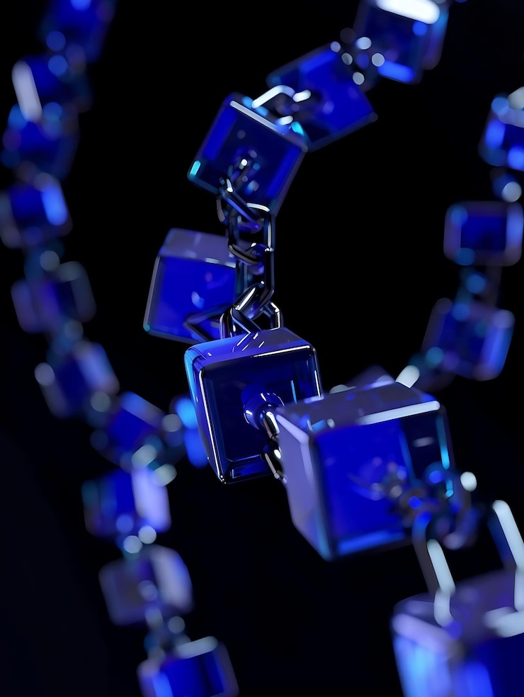 Foto una cadena de enlaces azules se muestra en una imagen borrosa