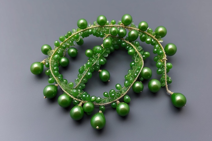 Foto una cadena de hojas de perlas de color verde brillante como cuentas