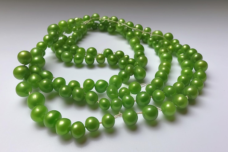 Foto una cadena de hojas de perlas de color verde brillante como cuentas
