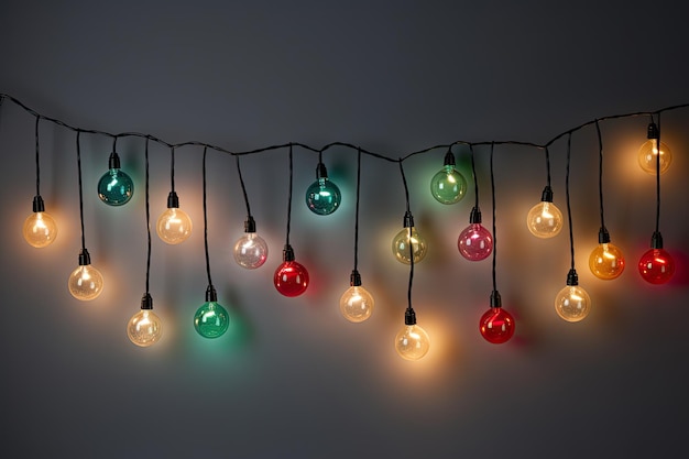 Cadena de luces de Navidad aisladas en fondo blanco con camino de recorte