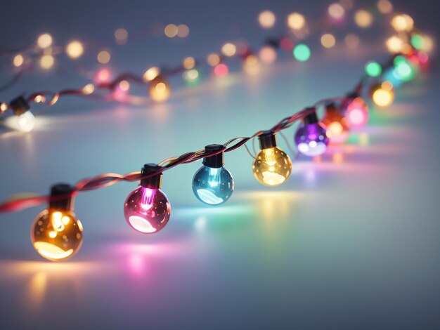 Una cadena de luces navideñas coloridas aisladas en una foto blanca