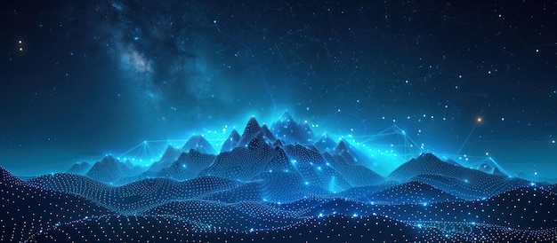 Cadena de montañas digitales bajo un cielo estrellado