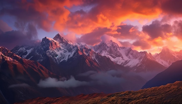 Cadena montañosa al anochecer con nubes dramáticas Generativo ai