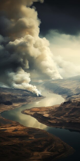 Foto cadena montañosa apocalíptica una imagen de paisaje procesado en cruz