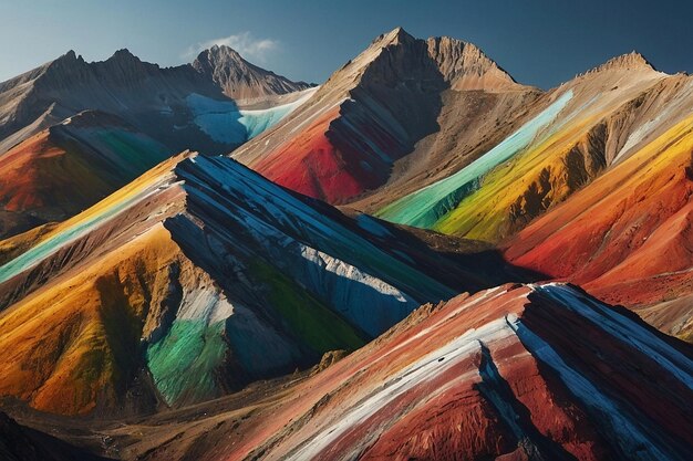 Cadena montañosa con capas de roca de colores