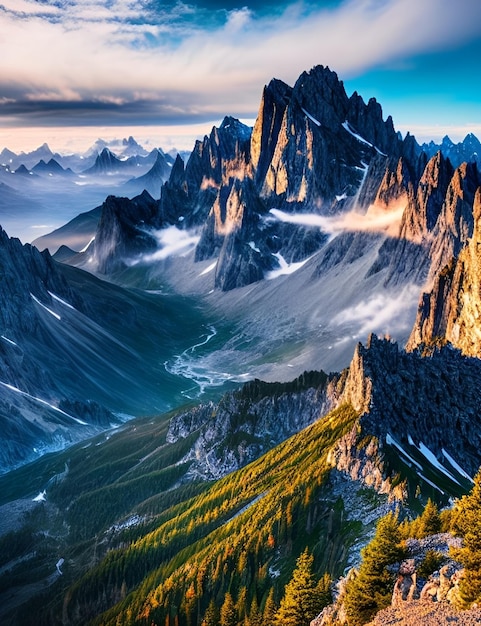 Una cadena montañosa con un cielo nublado al fondo.