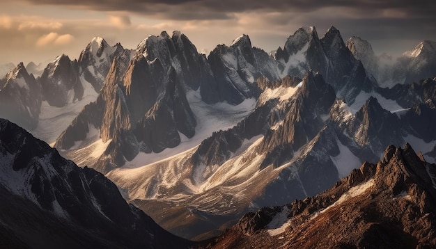 Una cadena montañosa con nieve en las montañas al fondo