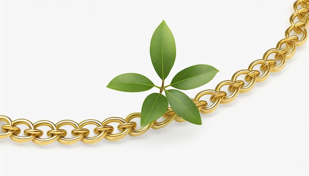 Cadena de oro aislada en fondo blanco joyas de concepto de oro para decoración con pequeño verde