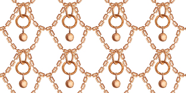 Cadena de oro con patrón de colgante ilustración en acuarela accesorios de joyería o cadena de anclaje Enlaces vintage aislados del fondo Se pueden usar en tarjetas carteles papel de envoltura