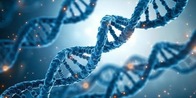 Las cadenas azules del ADN en un foco agudo