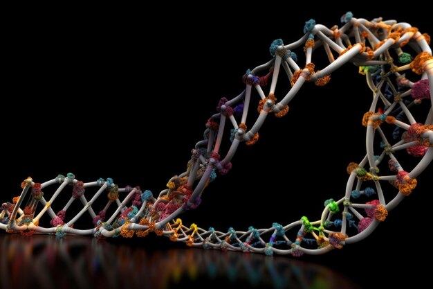 Foto cadenas moleculares de adn con estructuras moleculares intrincadas y complejas creadas con ia generativa