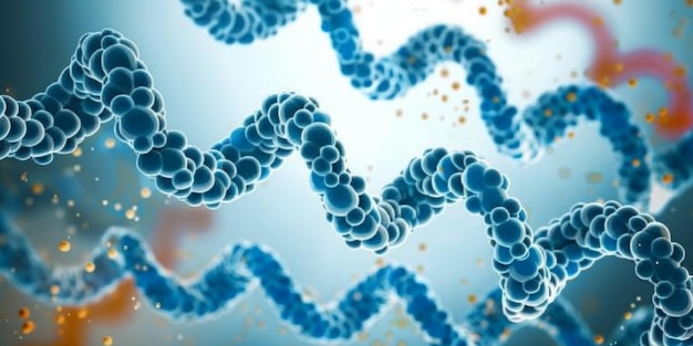 Cadenas de proteínas en un fondo de gradiente blanco claro y cian