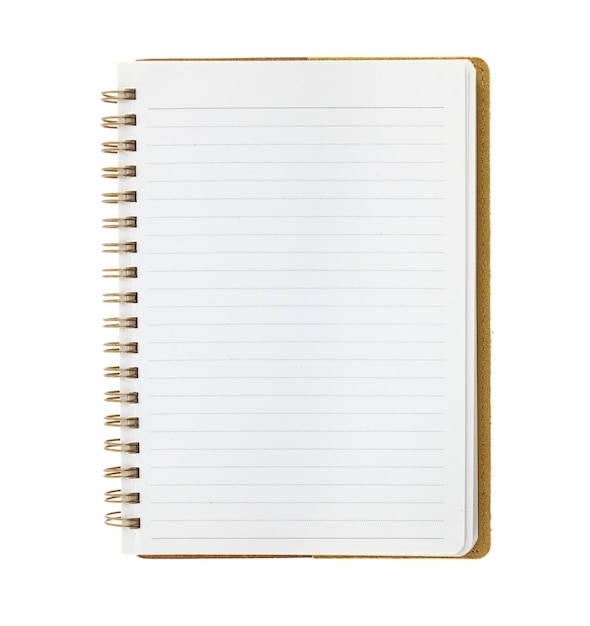 Caderno aberto em branco isolado em fundo branco