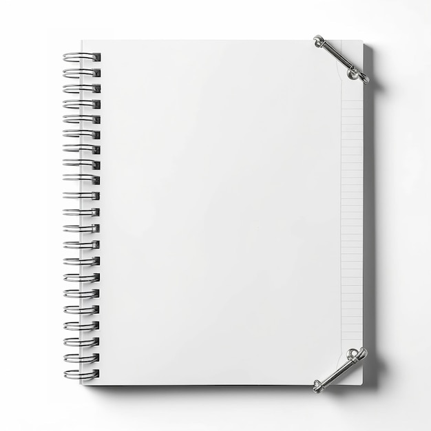 Caderno aberto isolado em brancoAnel de argolas em fundo transparente Perfeito para artigos de papelaria de negócios Materiais de arte ou artesanato Vista superiorConfiguração plana para suas cenas com Amplo copyspace Generative AI