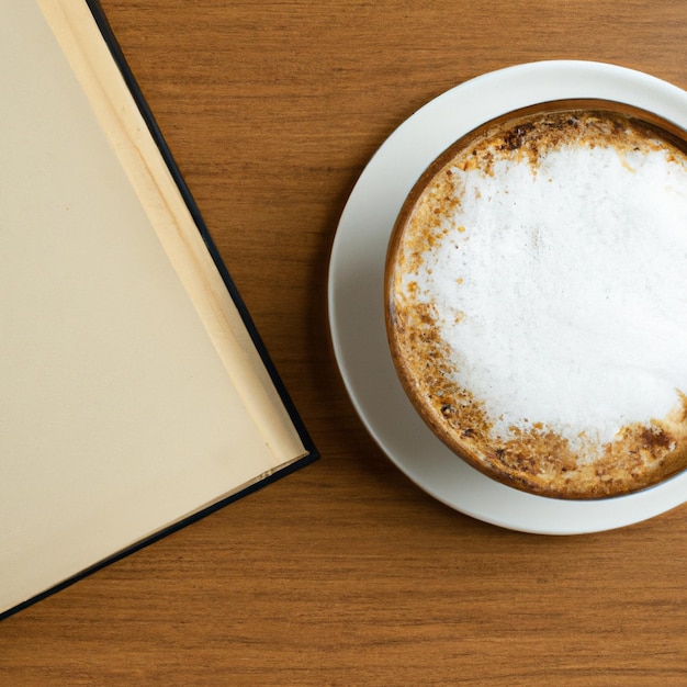 Caderno de imagem de maquete e xícara de café na mesa