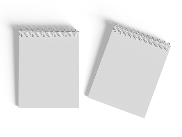 Caderno de papel em espiral com fundo branco em ilustração 3D