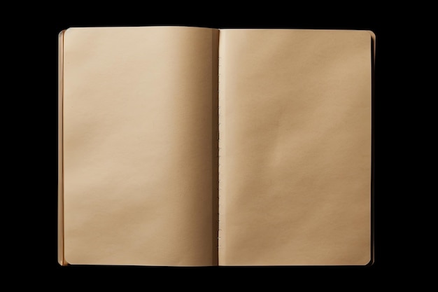 Caderno e páginas isoladas em fundo preto