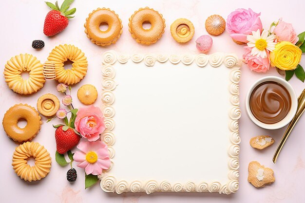 Foto caderno em branco e bolos doces