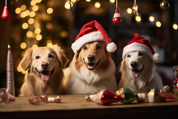 Cães à espera do jantar de Natal.