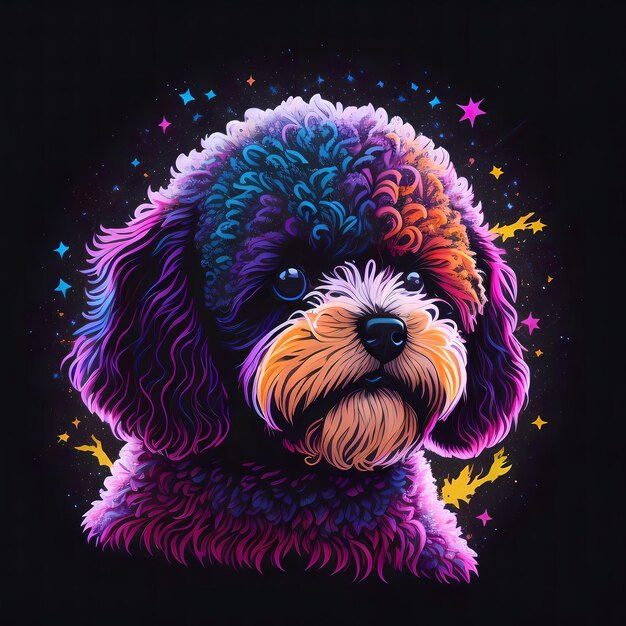 Foto cães adoráveis de design de silhueta com relâmpagos elétricos coloridos estilo de vetor logotipo de camiseta
