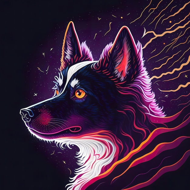 Cães adoráveis de design de silhueta com relâmpagos elétricos coloridos Estilo de vetor Logotipo de camiseta